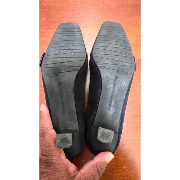 Stuart Weitzman Women's Navy Suede Loafers With Buckle Detail & Contrast Stitchi - Picture 6 of 9